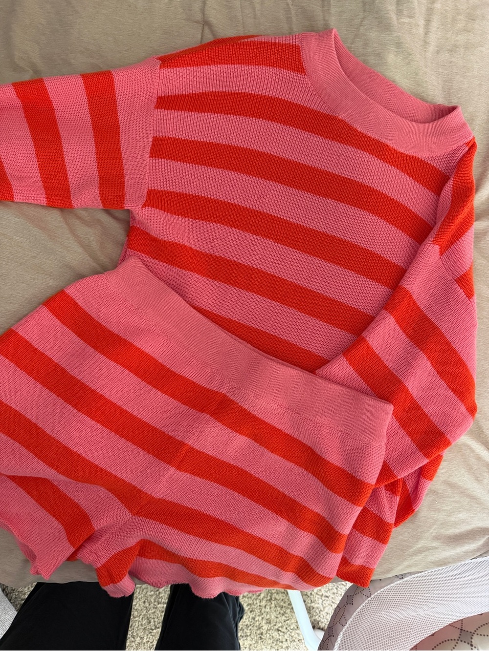 Women's Striped Pink & Red Knit Sweater